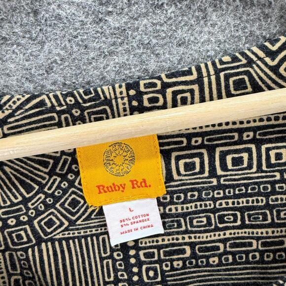 Ruby Rd. Blouse Women L Large Gray Geometric V-Neck 3/4 Sleeve Cotton Casual - Picture 3 of 6